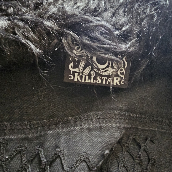 Killstar Black Denim Jacket with Faux Fur Detail - Picture 3 of 6
